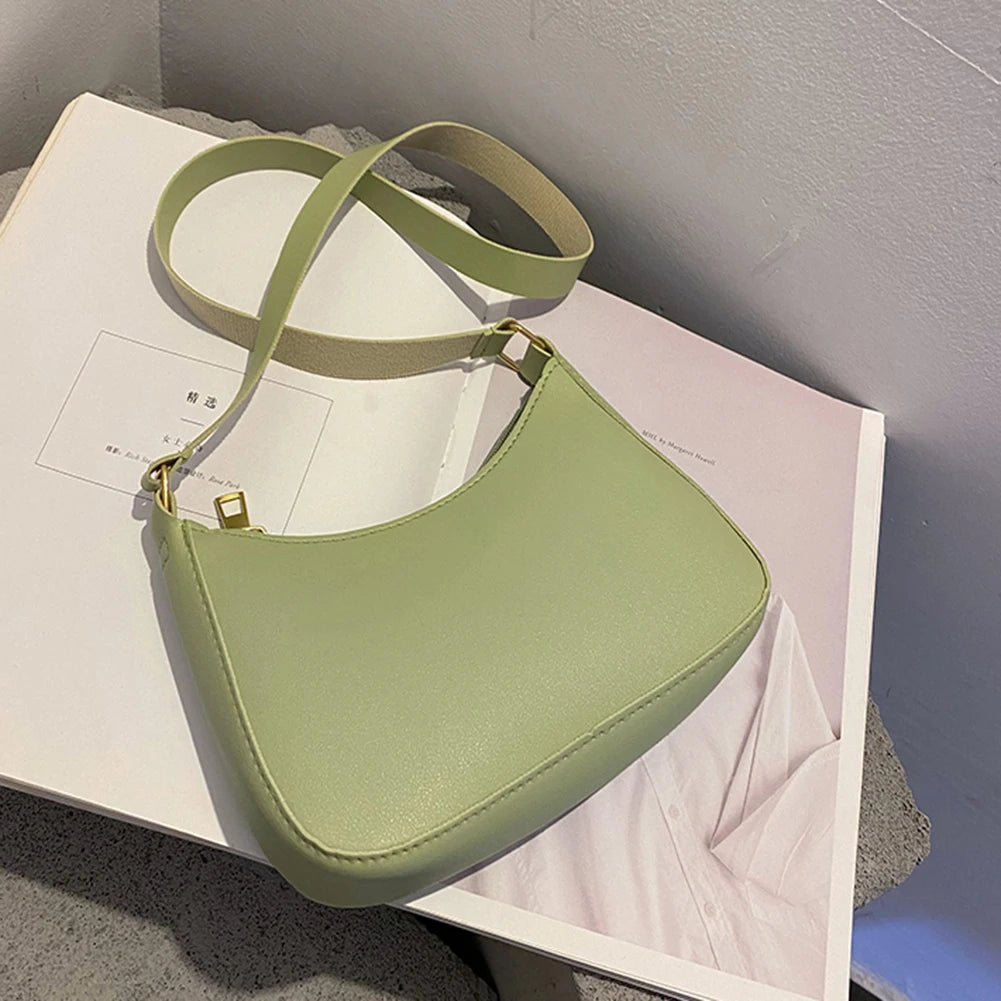 New Women's Fashion Handbags Retro Solid Color PU Leather Shoulder Underarm Bag Casual Women Hobos Handbags