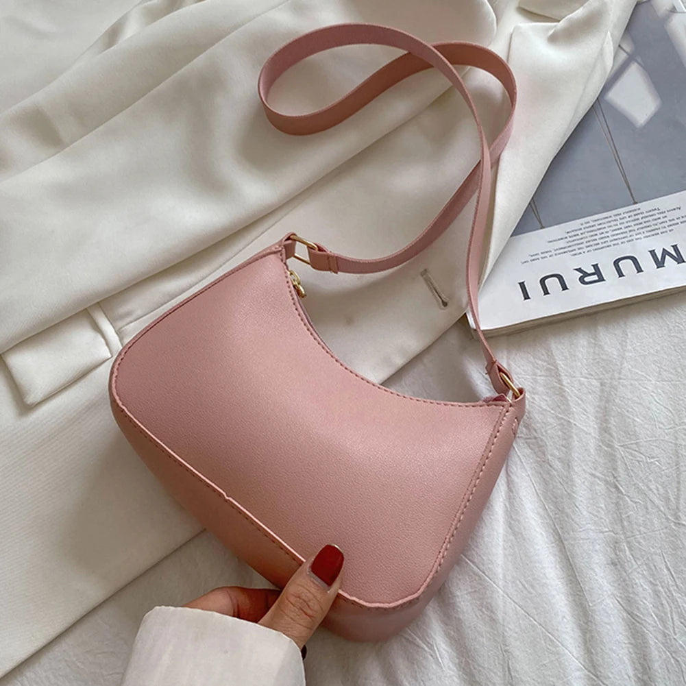 New Women's Fashion Handbags Retro Solid Color PU Leather Shoulder Underarm Bag Casual Women Hobos Handbags