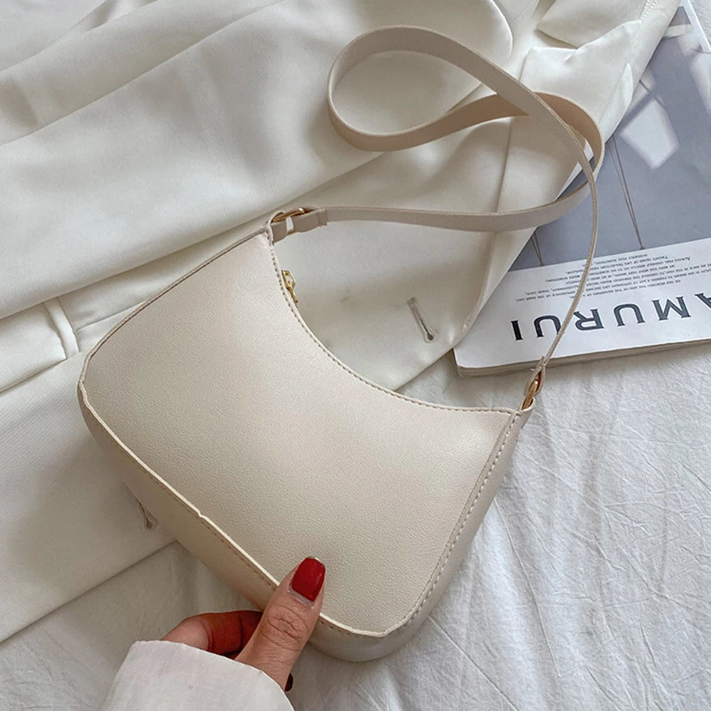 New Women's Fashion Handbags Retro Solid Color PU Leather Shoulder Underarm Bag Casual Women Hobos Handbags