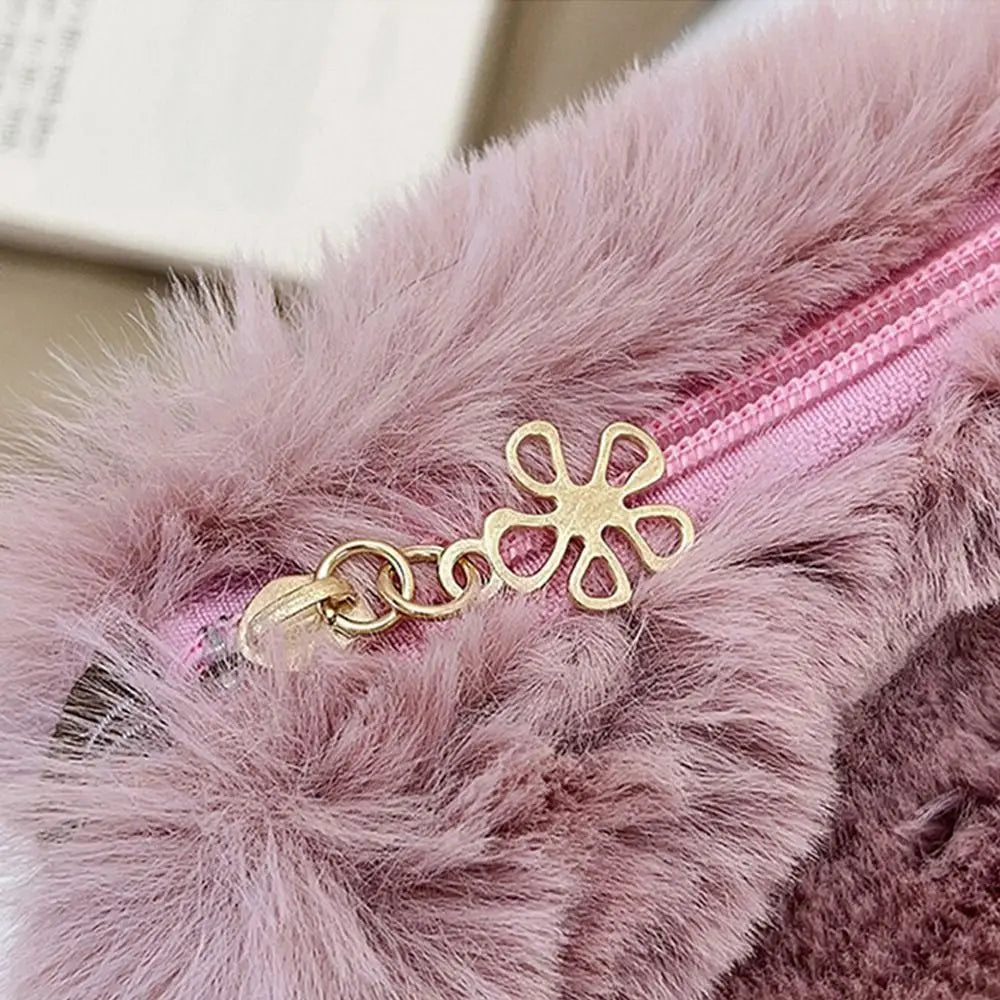 Female Winter Chain Underarm Bag Solid Color Handbag Soft Plush Handle Bag