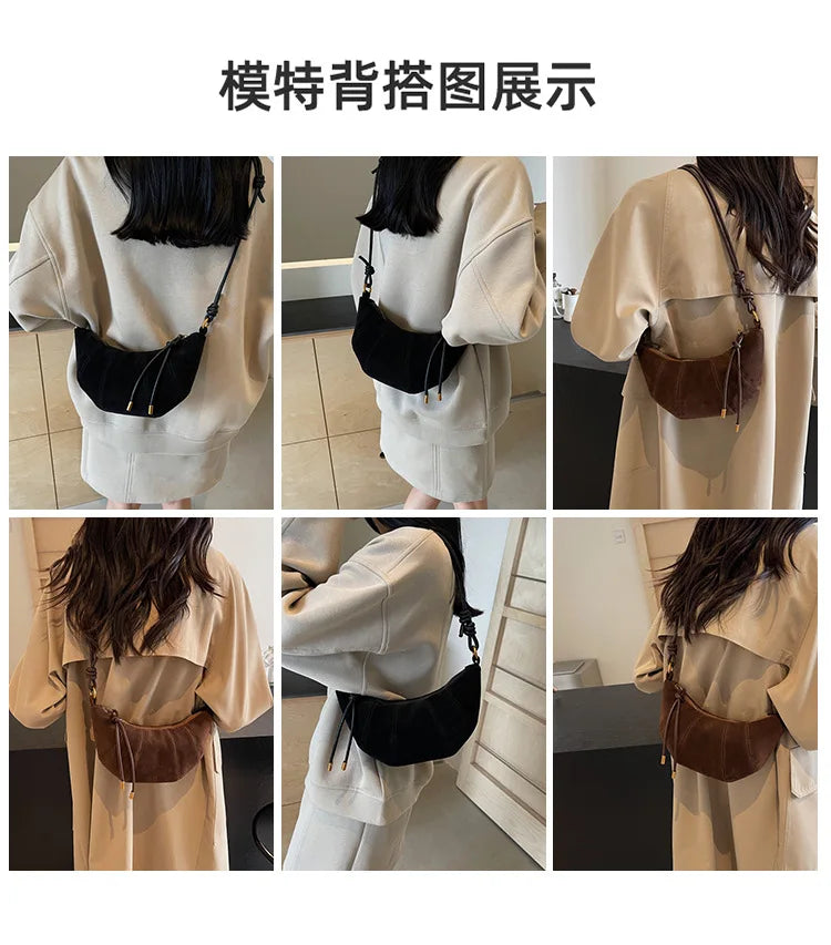 Velvet Material Zipper 2025 High Quality Shoulder Bag
