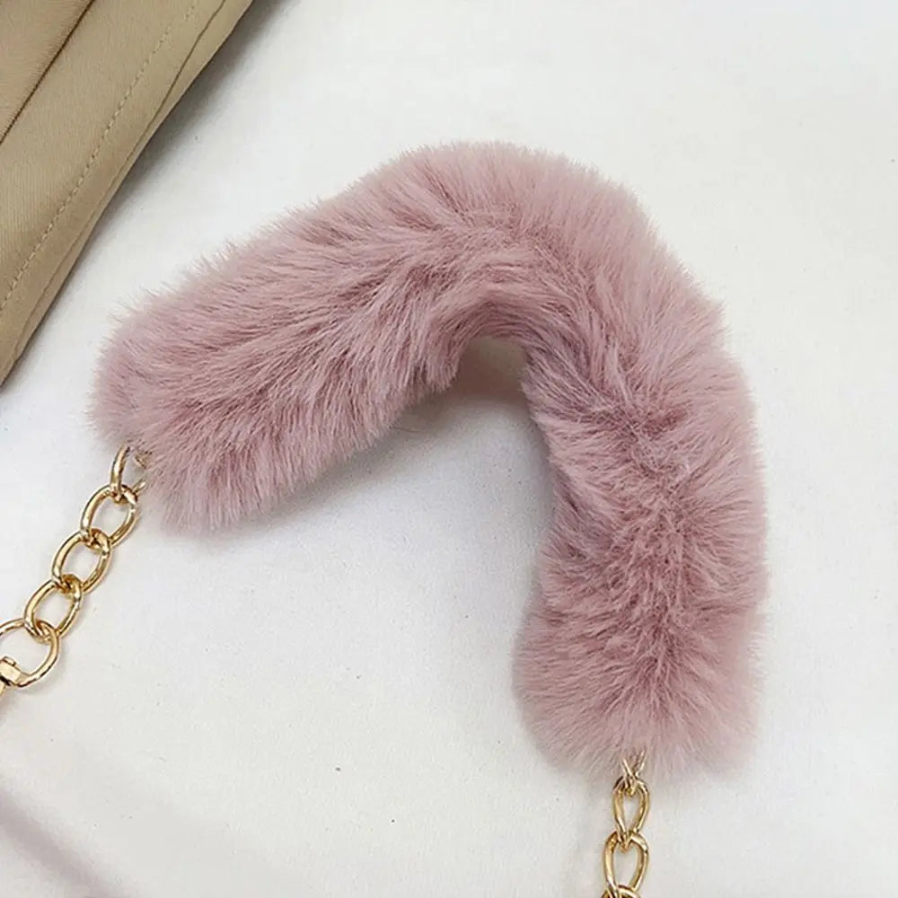 Female Winter Chain Underarm Bag Solid Color Handbag Soft Plush Handle Bag
