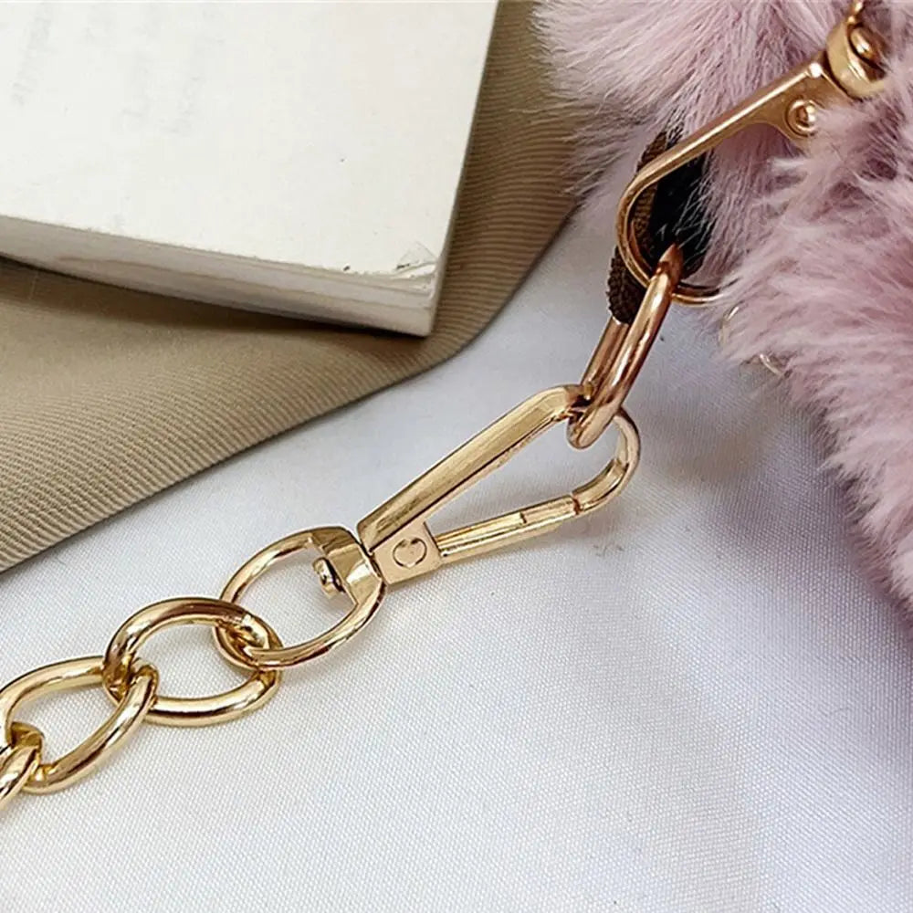 Female Winter Chain Underarm Bag Solid Color Handbag Soft Plush Handle Bag